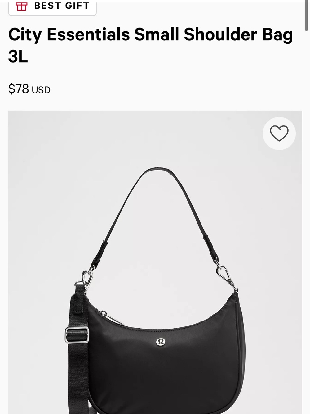 lululemon athletica Black City Essentials Small Shoulder Bag